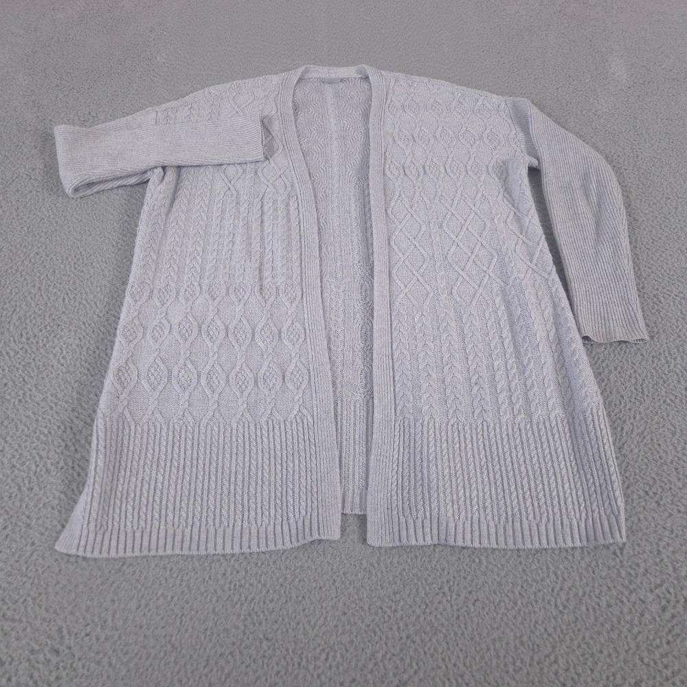 Chico's Sweater Women 1‎ US M Cable Knit Cashmere Wool Blend Cardigan Open Front